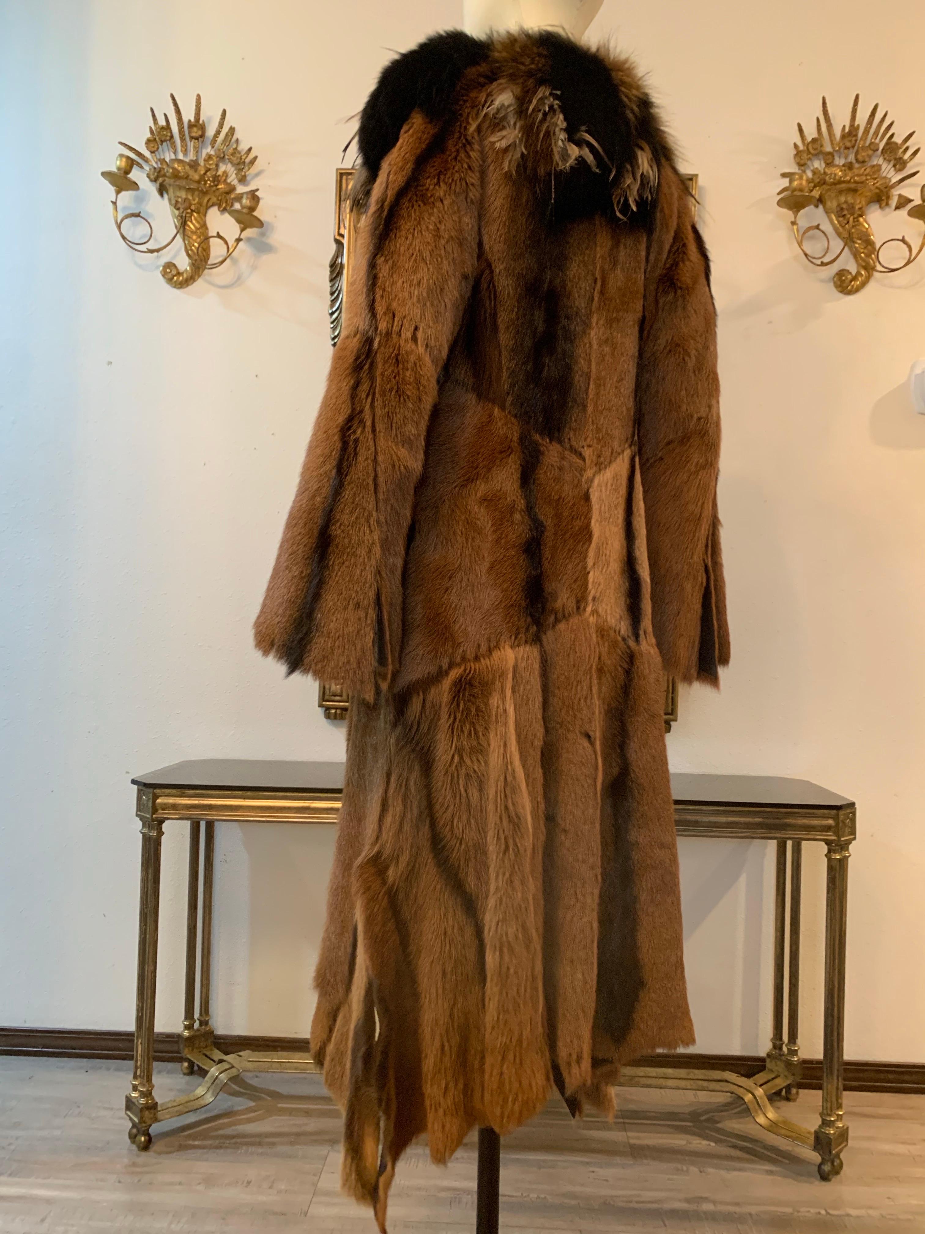 Roberto Cavalli Couture Rock Star Antelope Hide Long Coat w Fox & Ostrich Collar For Sale 9