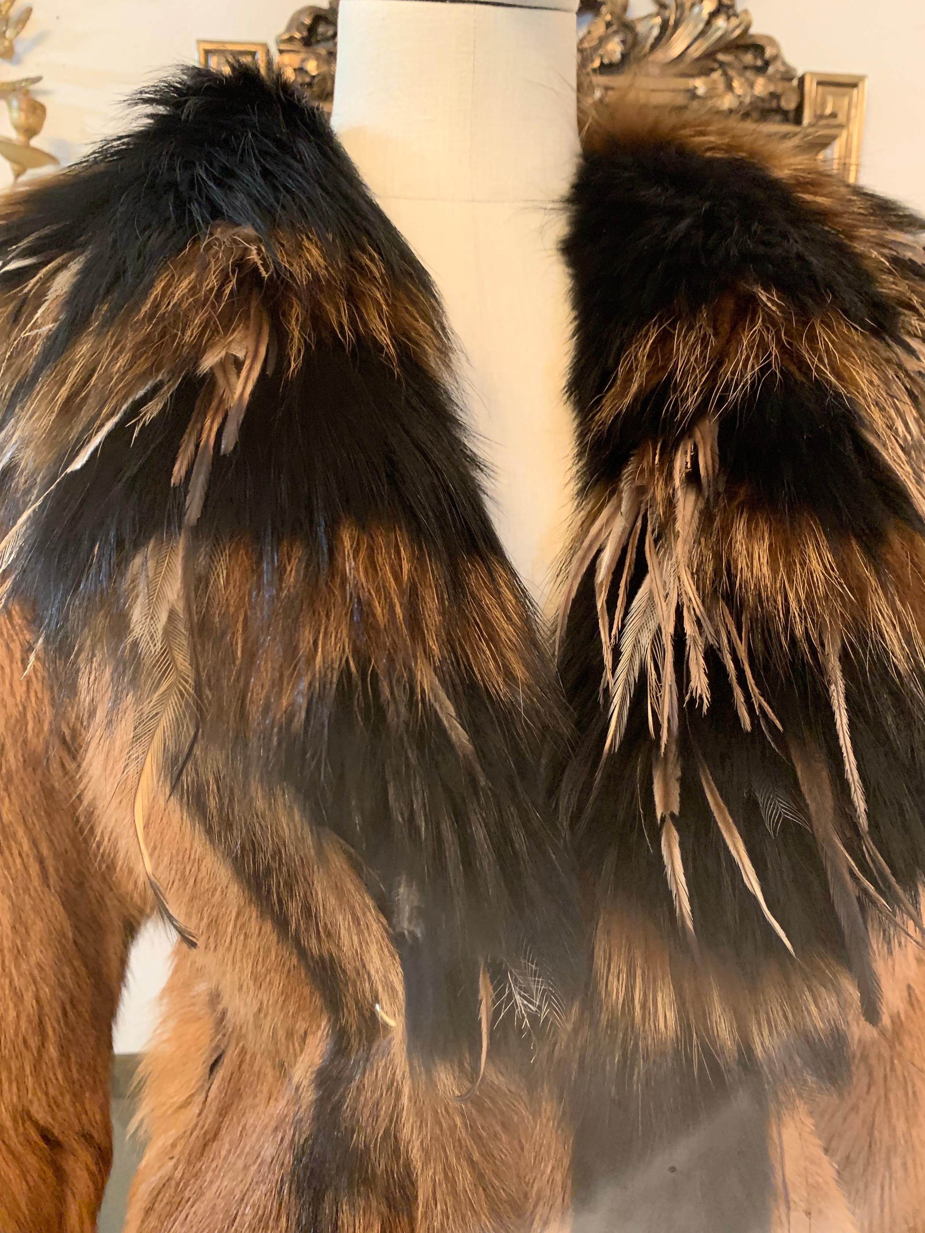 Roberto Cavalli Couture Rock Star Antelope Hide Long Coat w Fox & Ostrich Collar For Sale 3