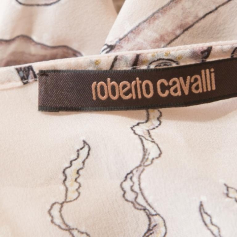 Blanc Roberto Cavalli Top imprimé botanique en mousseline de soie crème et Brown M en vente