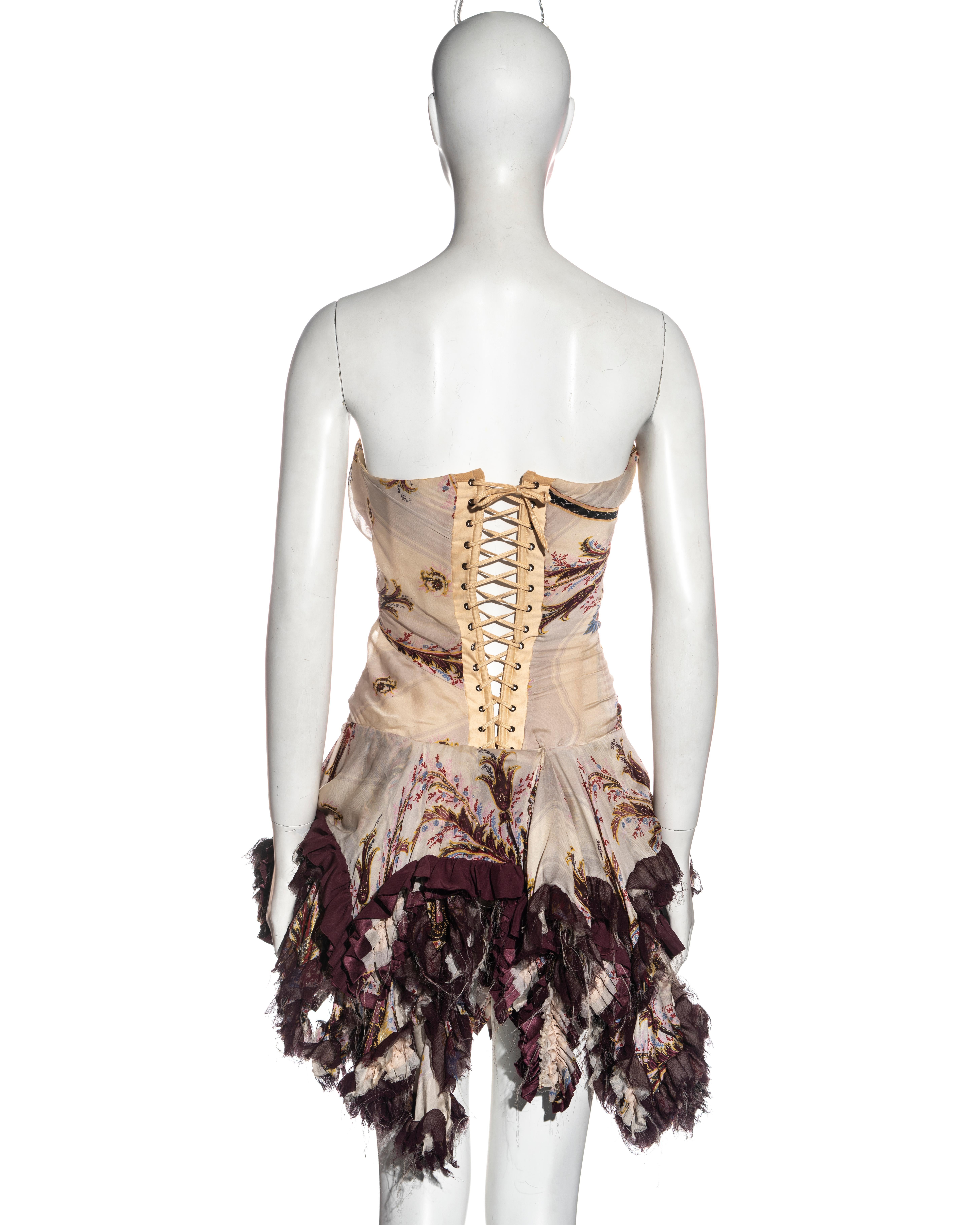 Women's Roberto Cavalli cream and purple brocade-print silk corset mini dress, fw 2004 For Sale