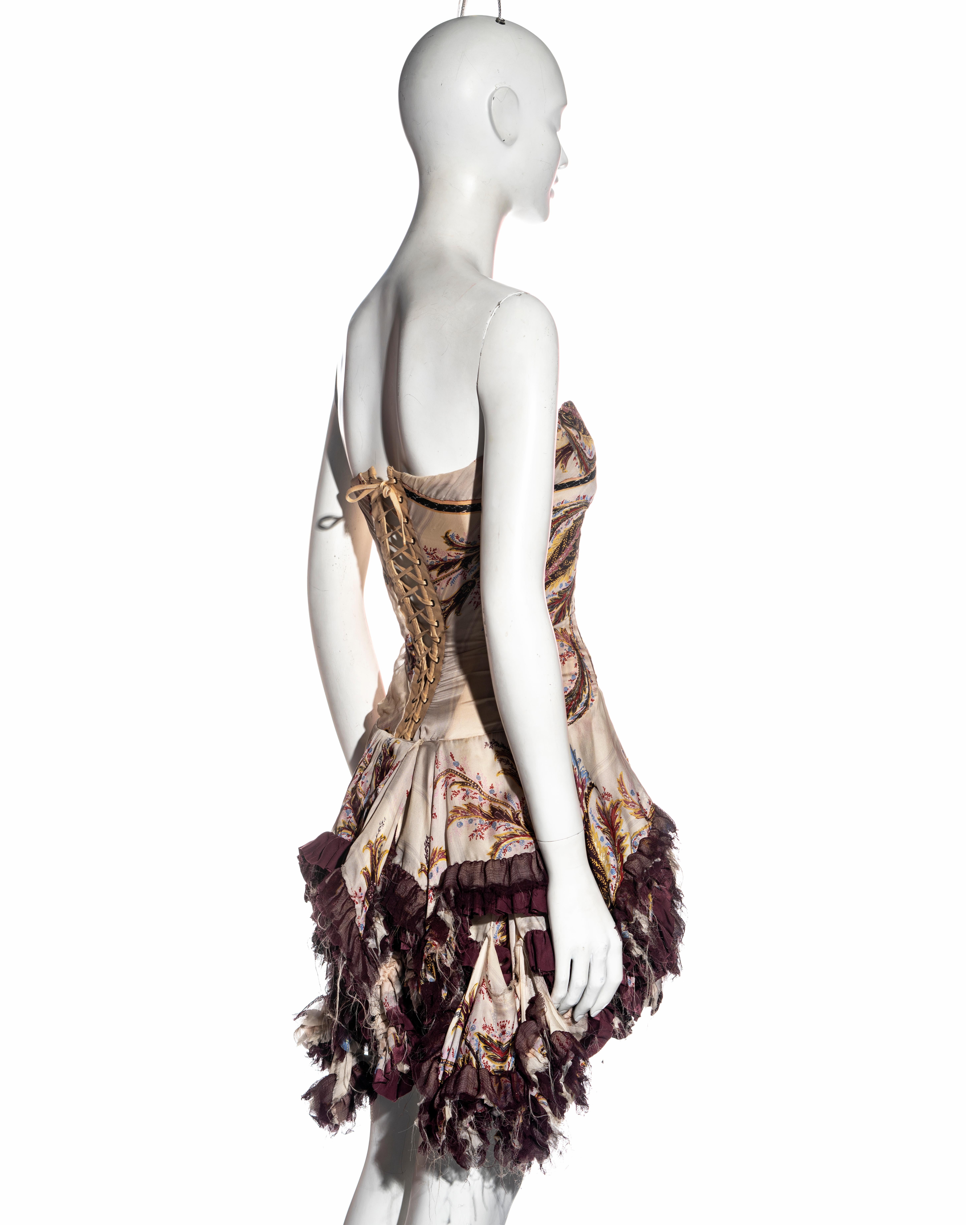 Roberto Cavalli cream and purple brocade-print silk corset mini dress, fw 2004 For Sale 1