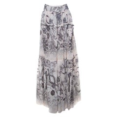 Roberto Cavalli Cream Botanical Print Tiered Maxi Skirt M