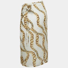 Roberto Cavalli Cream Chain Print Silk Wrap Mini Skirt M