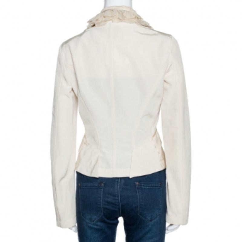 Roberto Cavalli Creme Baumwollmischung Rüschendetail Jacke M (Beige) im Angebot