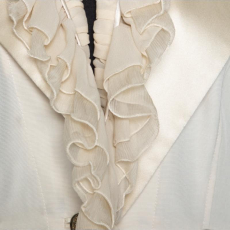 Roberto Cavalli Creme Baumwollmischung Rüschendetail Jacke M im Zustand „Gut“ im Angebot in Dubai, Al Qouz 2