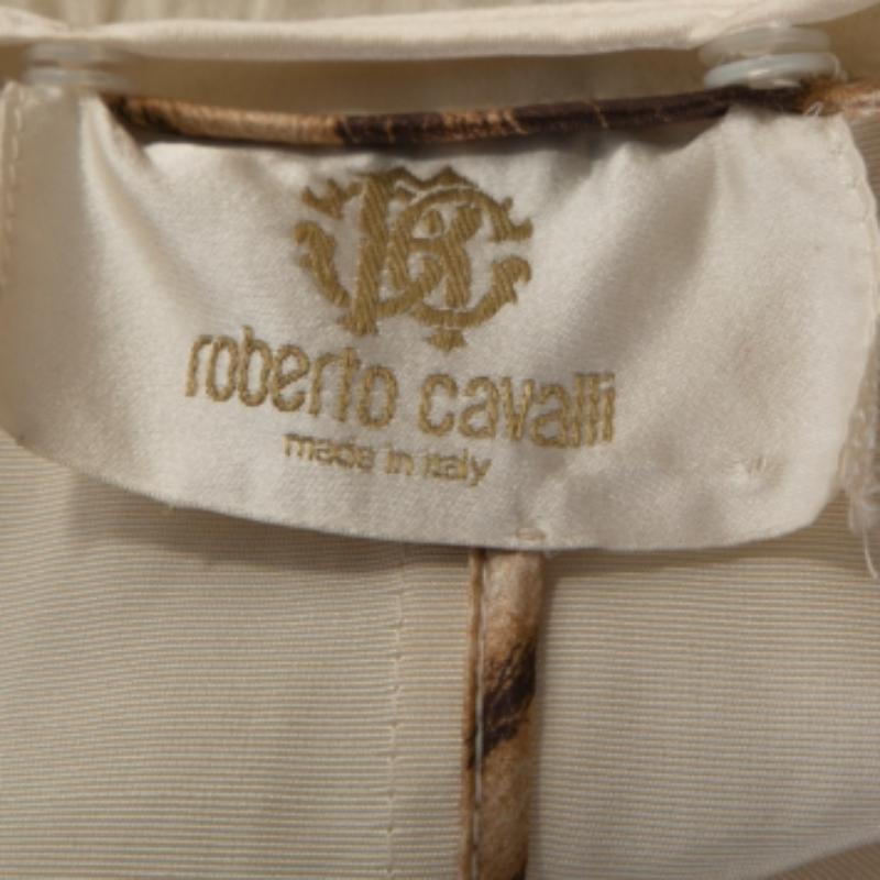 Roberto Cavalli Creme Baumwollmischung Rüschendetail Jacke M Damen im Angebot