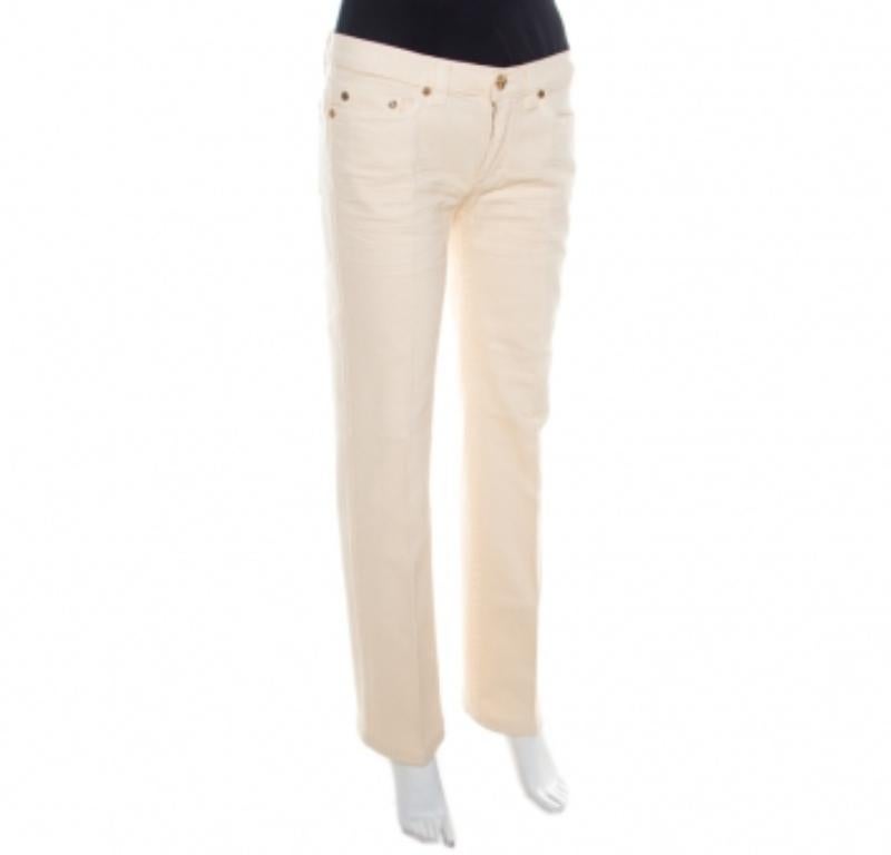 Beige Roberto Cavalli Jeans effetto stropicciato in cotone e denim color crema M. I. in vendita