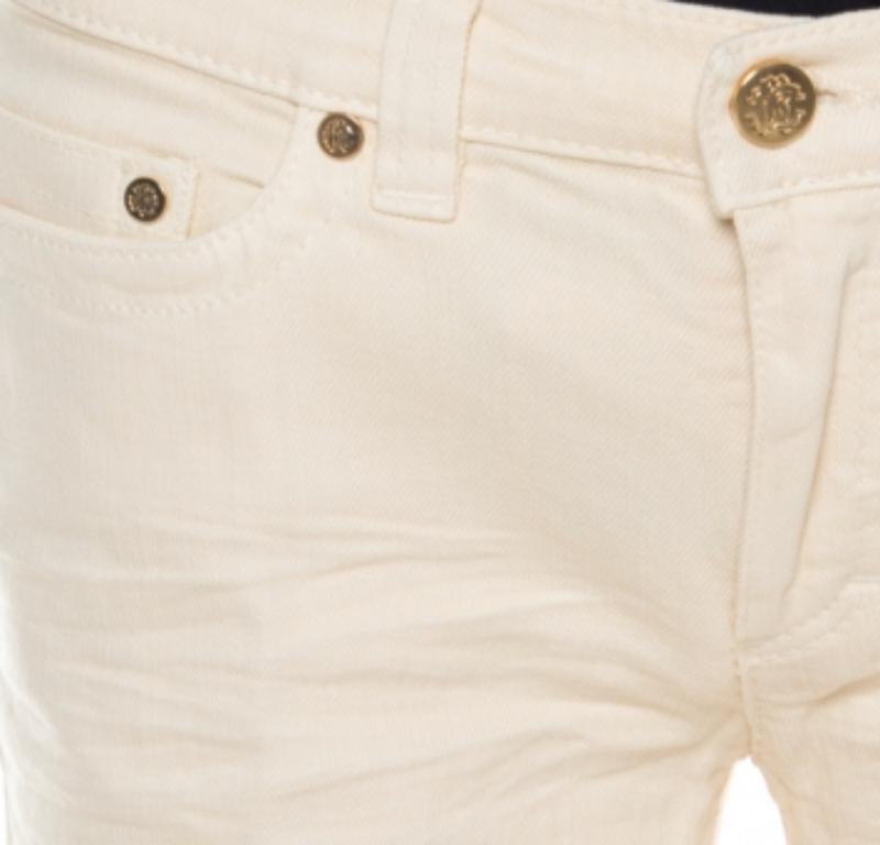 Donna Roberto Cavalli Jeans effetto stropicciato in cotone e denim color crema M. I. in vendita