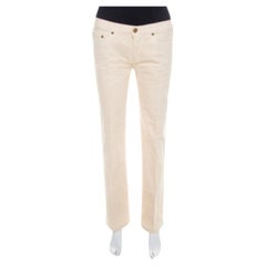 Roberto Cavalli Cream Cotton Denim Crinkled Effect Jeans M