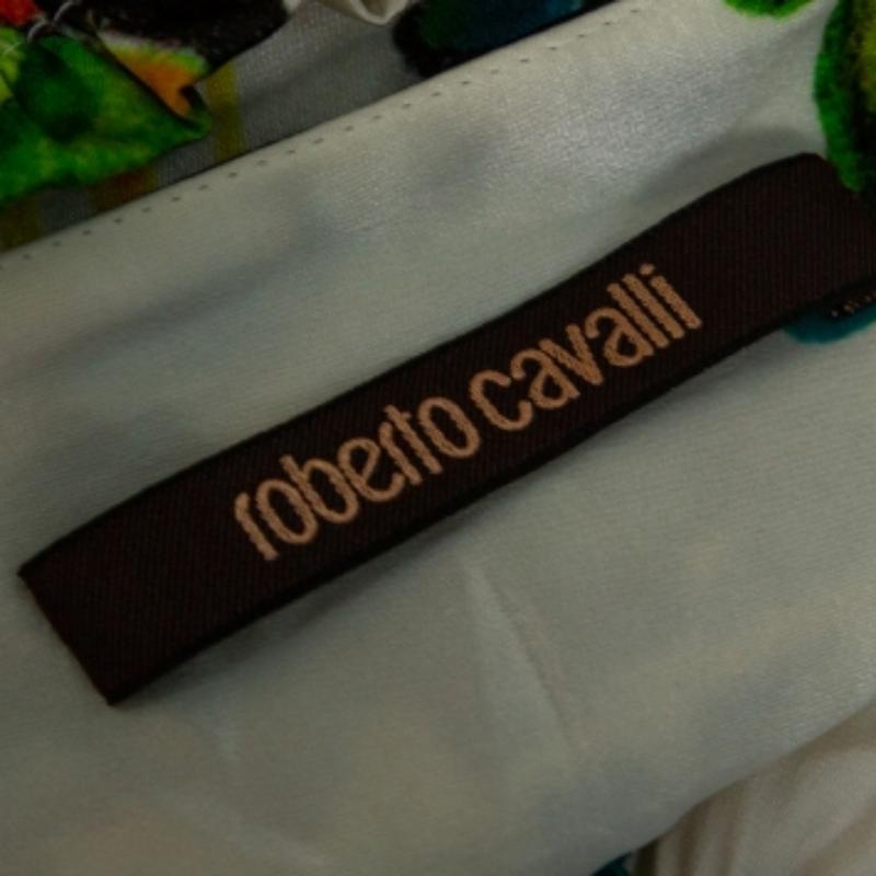 Women's Roberto Cavalli Cream Flora & Fauna Print Satin Silk Maxi Skirt L For Sale