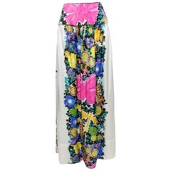 Roberto Cavalli Cream Flora & Fauna Print Satin Silk Maxi Skirt L
