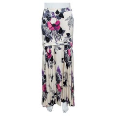 Roberto Cavalli Maxi gonna in raso di seta con stampa floreale color crema S