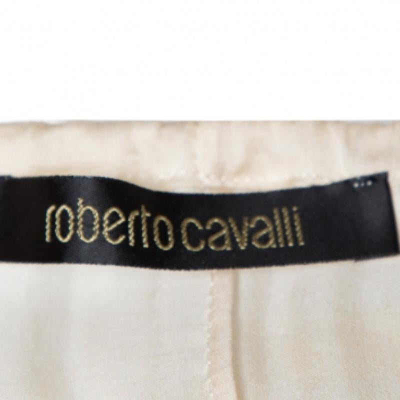 Roberto Cavalli haut caftan transparent en soie à imprimé floral crème, taille M en vente 2