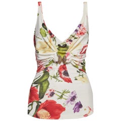 Roberto Cavalli Cream Floral Printed Jersey Embellished Top M Roberto Cavalli Cream Floral Printed Jersey Embellished Top M
