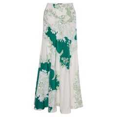 Roberto Cavalli Cream & Green Floral Print Silk Maxi Skirt M