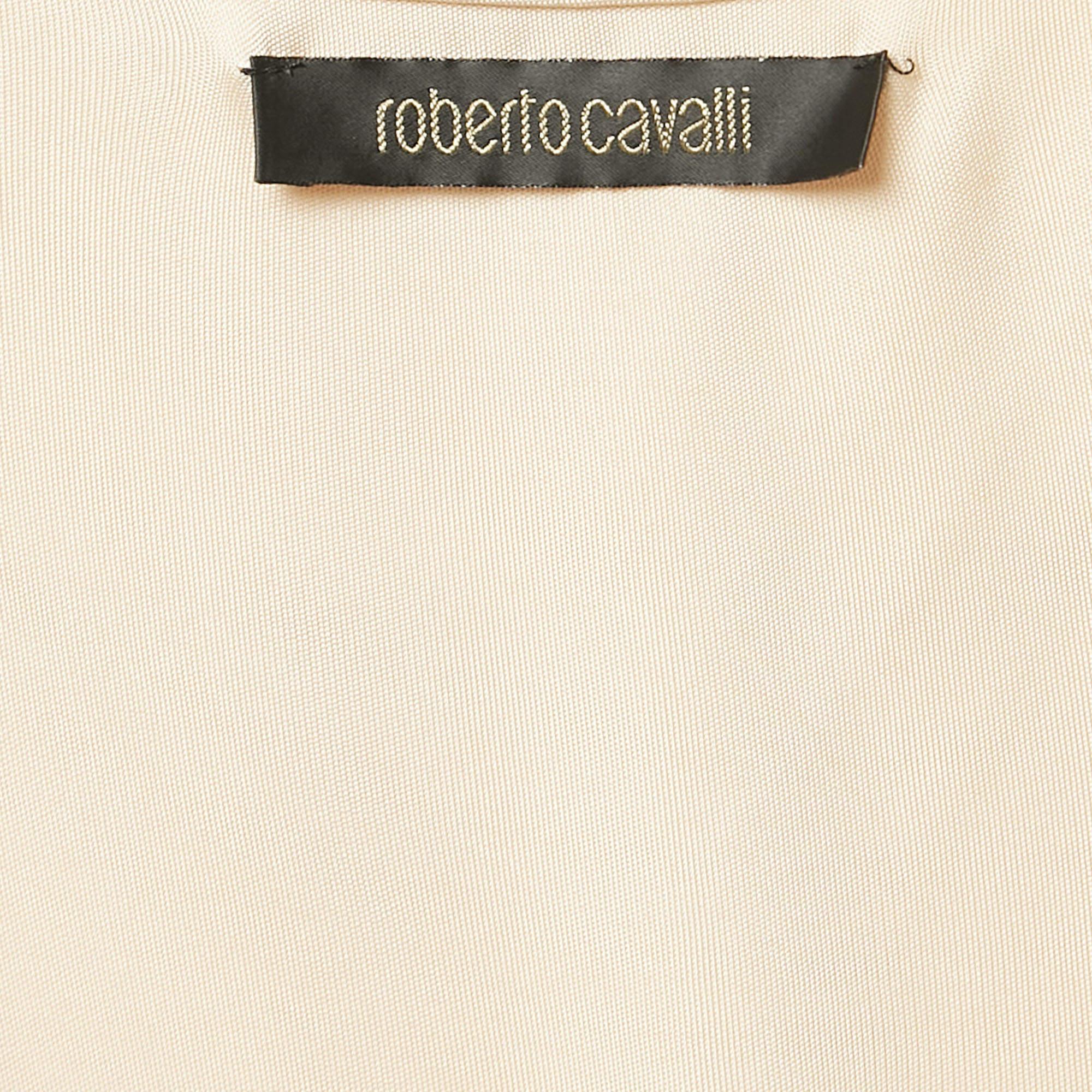 Roberto Cavalli Cream Jersey Ruche Tie-Up Midi Dress M In Excellent Condition For Sale In Dubai, Al Qouz 2