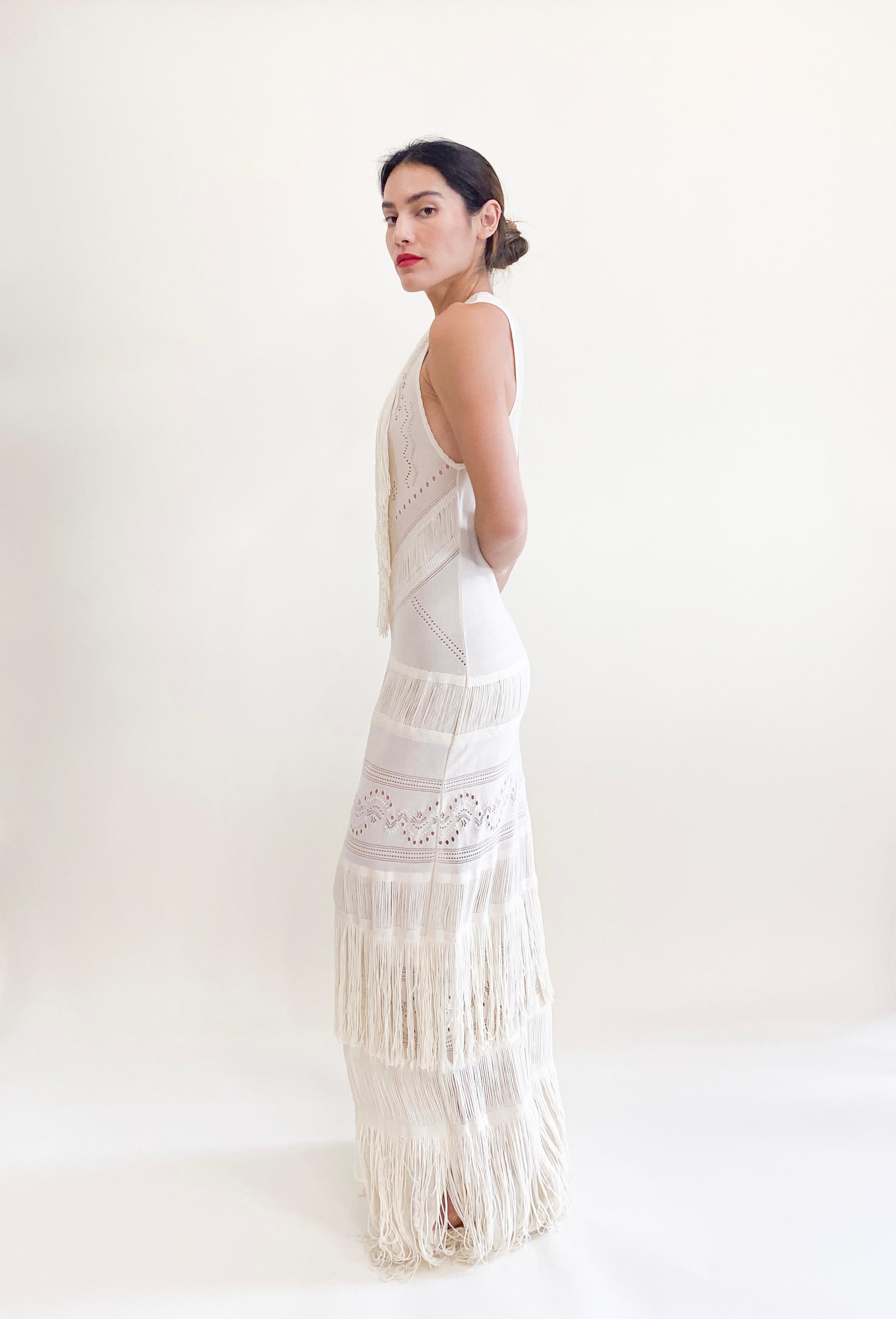 Beige Roberto Cavalli Cream Knit Fringe Dress 2018/19