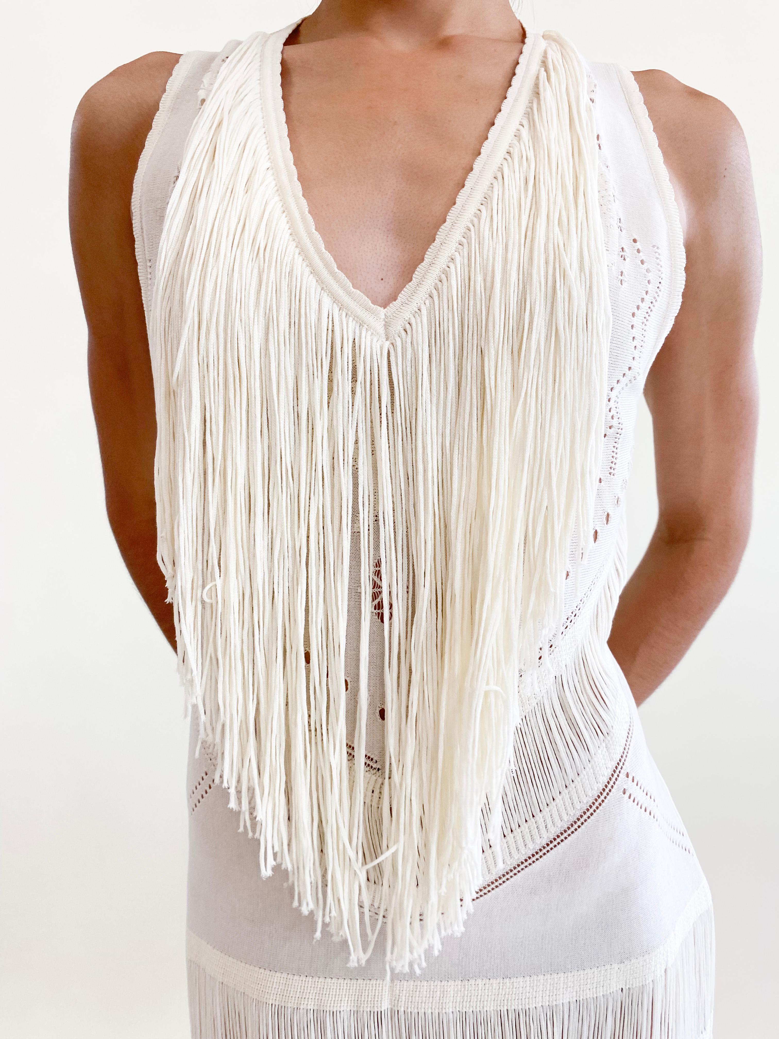 Roberto Cavalli Cream Knit Fringe Dress 2018/19 2