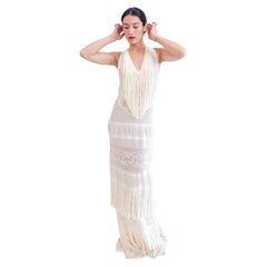 Roberto Cavalli Cream Knit Fringe Dress 2018/19