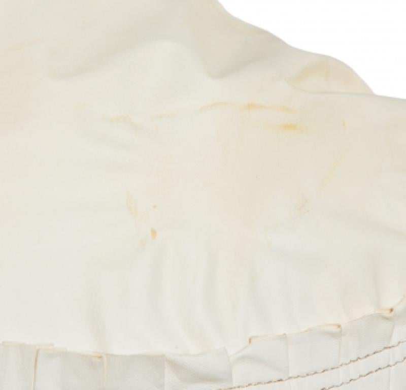 Roberto Cavalli Cream Leather Pleated Detail Zipper Front Jacket S For Sale 1