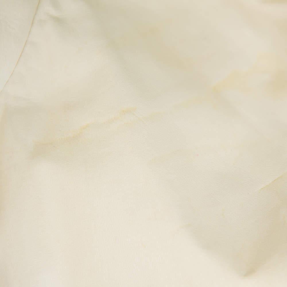 Roberto Cavalli Cream Leather Pleated Detail Zipper Front Jacket S 2