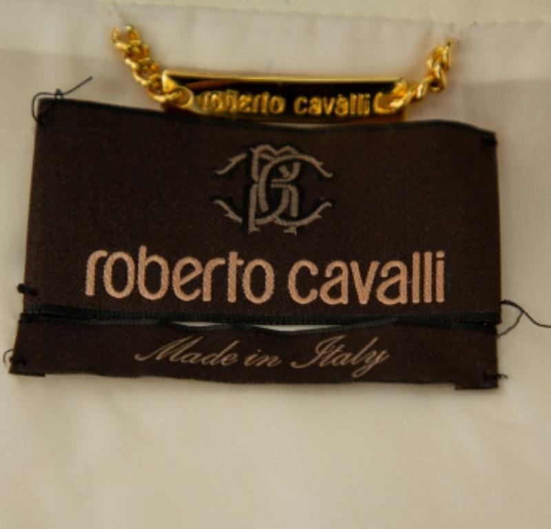 Roberto Cavalli Cream Leather Pleated Detail Zipper Front Jacket S For Sale 2