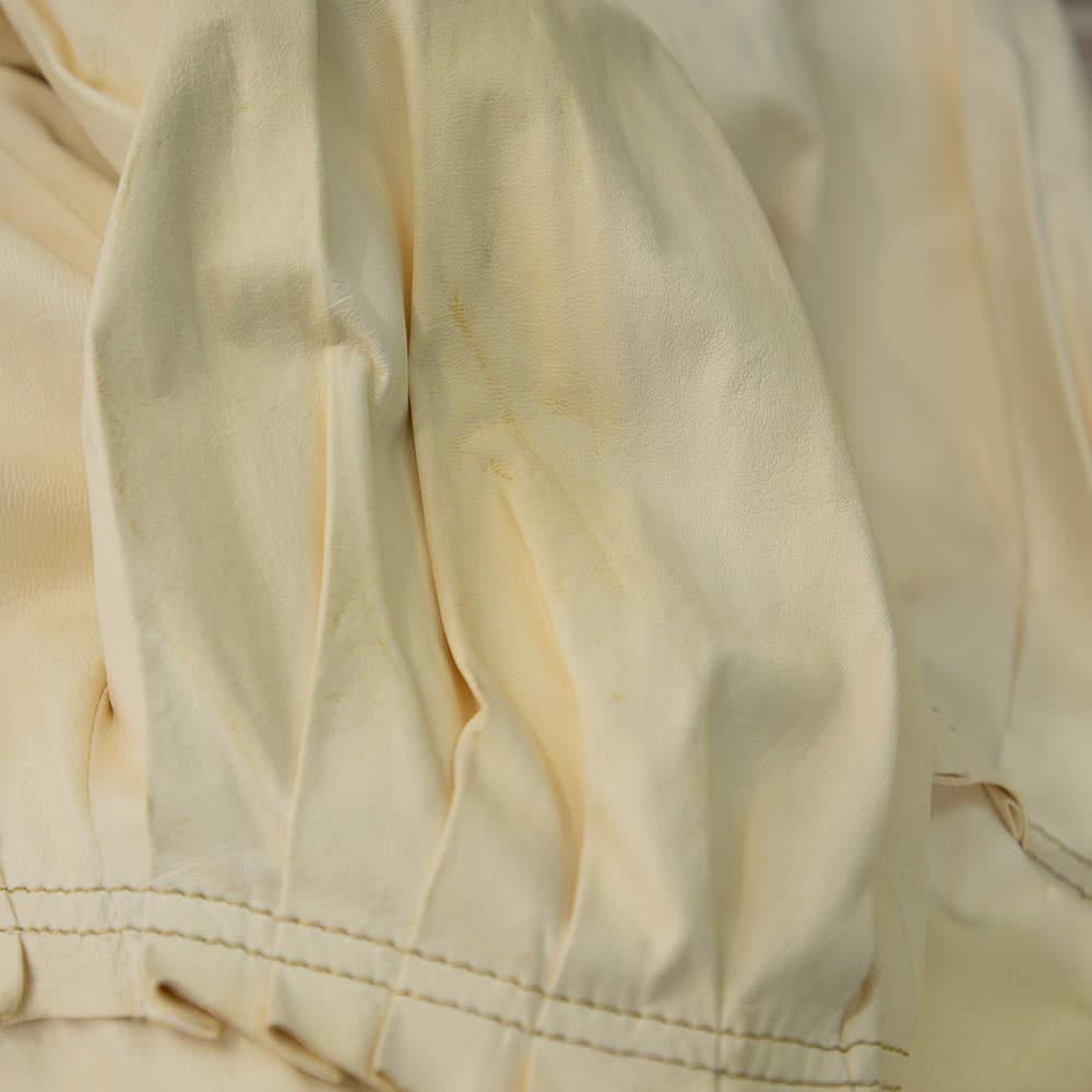Roberto Cavalli Cream Leather Pleated Detail Zipper Front Jacket S 3