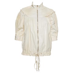 Roberto Cavalli Cream Leather Pleated Detail Zipper Front Jacket S