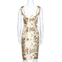 Roberto Cavalli Cream Leopard Print Stretch Silk Fitted Dress S