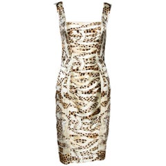 Roberto Cavalli Cream Leopard Print Stretch Silk Fitted Dress S