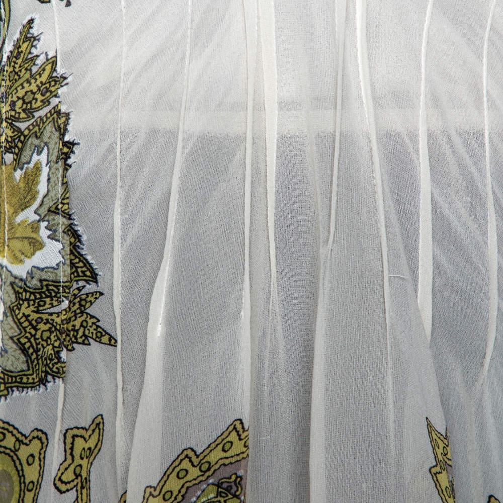 Roberto Cavalli Cream Printed Silk Sheer Halter Top S In Good Condition In Dubai, Al Qouz 2