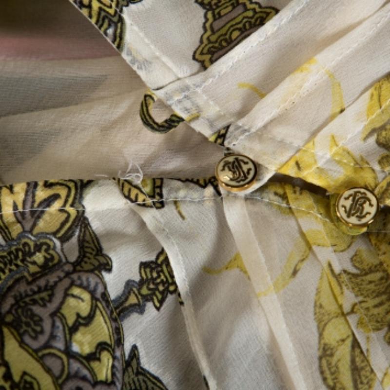 Roberto Cavalli Top sin mangas de seda estampado crema S en venta 1