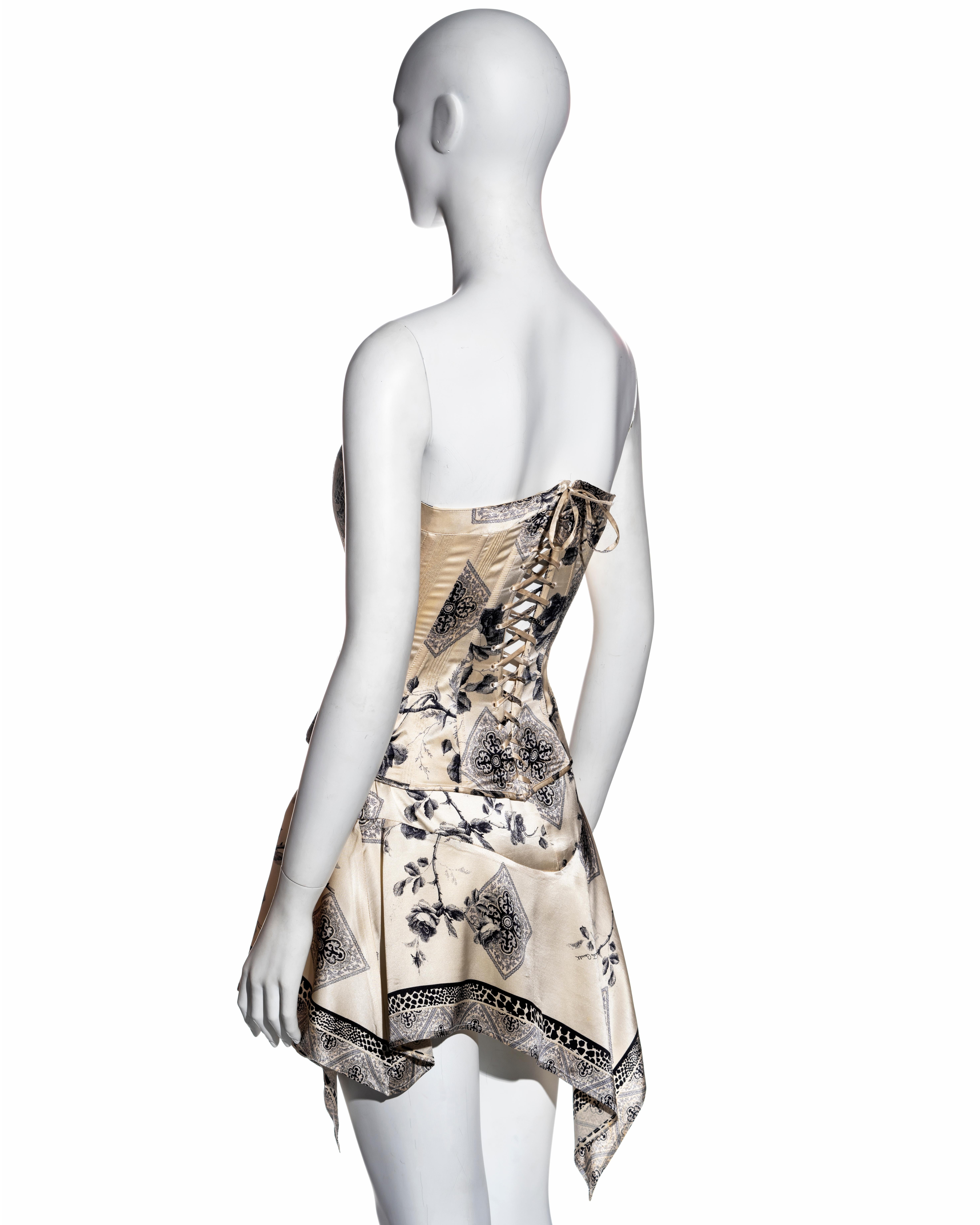 Roberto Cavalli cream silk corset and bias-cut mini skirt set, fw 2004 2