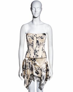 Roberto Cavalli cream silk corset and bias-cut mini skirt set, fw 2004