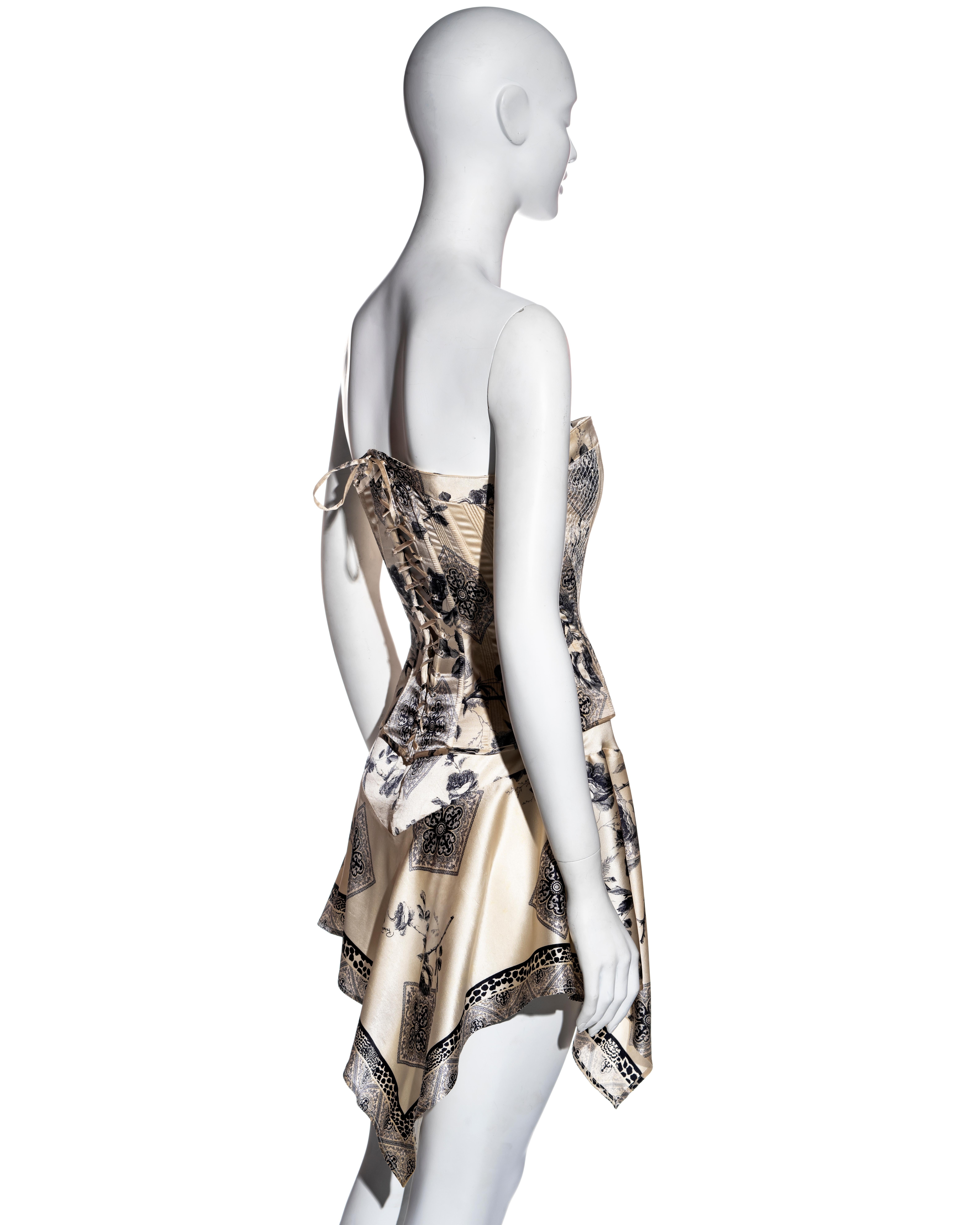 Gray Roberto Cavalli cream silk corset and bias-cut mini skirt set, fw 2004