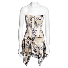 Roberto Cavalli cream silk corset and bias-cut mini skirt set, fw 2004