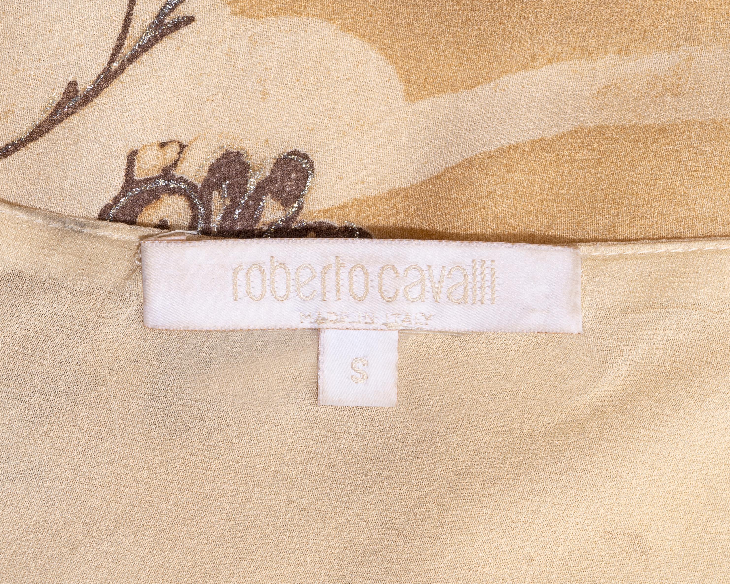 Robe de soirée Roberto Cavalli en soie crème à imprimé tatouage, printemps-été 2003 en vente 5