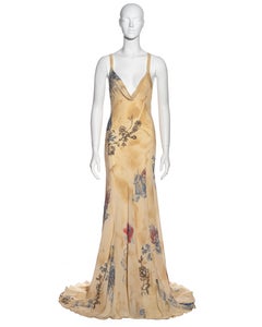 Roberto Cavalli cream silk tattoo-print evening dress, ss 2003