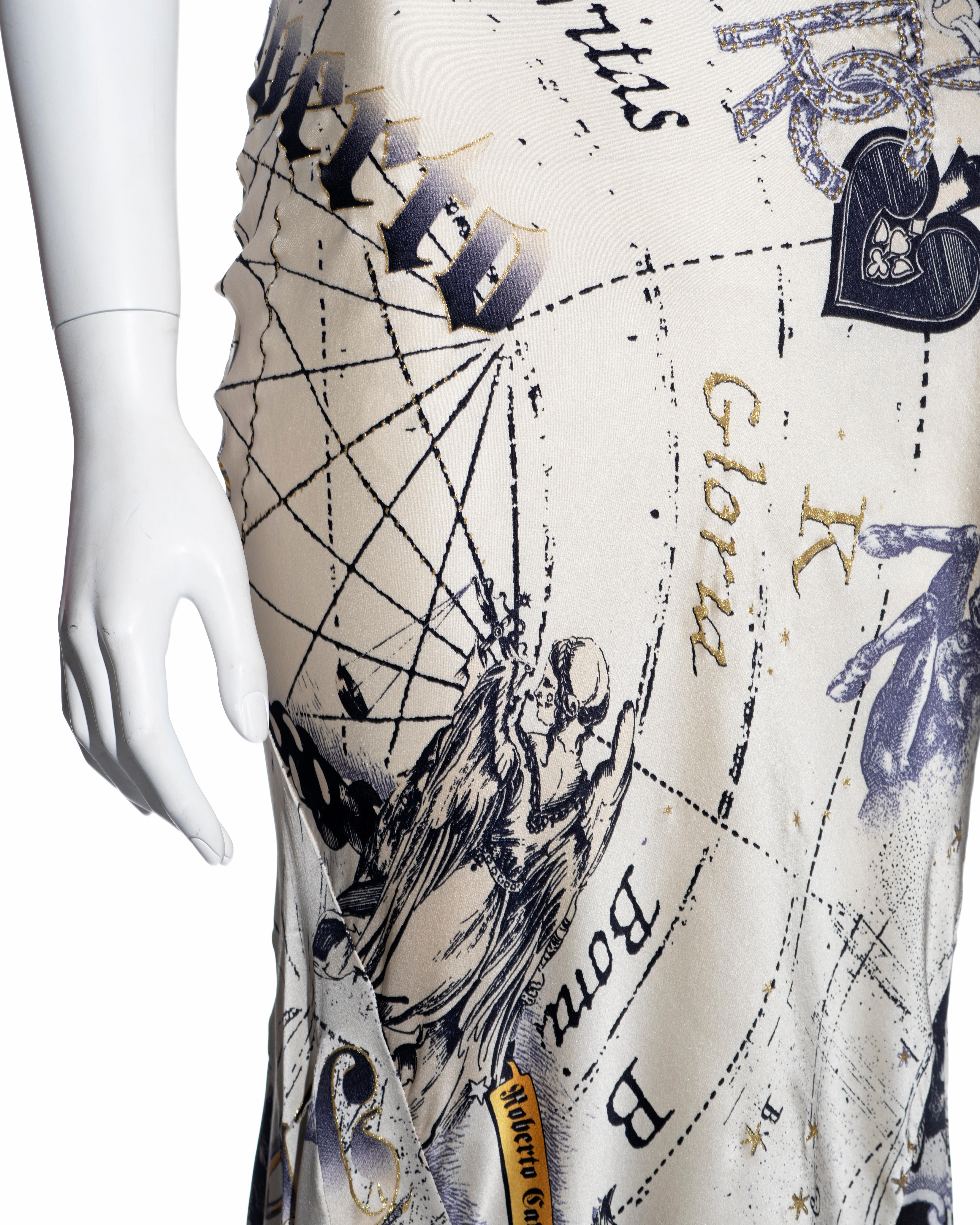 Roberto Cavalli cream silk zodiac print evening dress with gold chain, fw 2003 For Sale 1