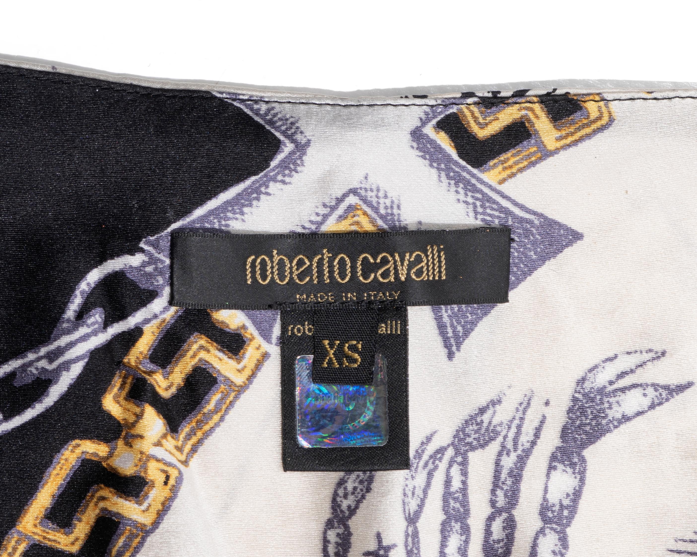 Roberto Cavalli cream silk zodiac print evening dress with gold chain, fw 2003 For Sale 4