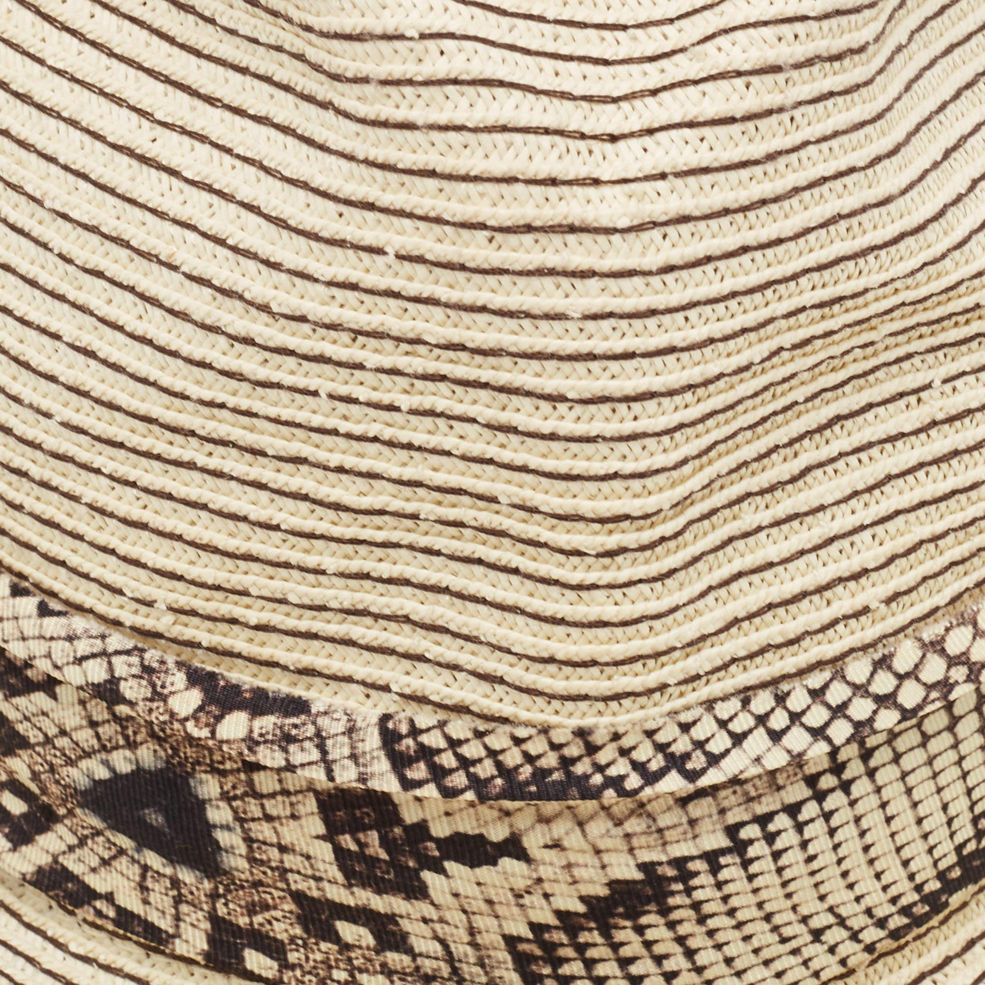 Roberto Cavalli Cream Straw Fedora Hat In Excellent Condition For Sale In Dubai, Al Qouz 2