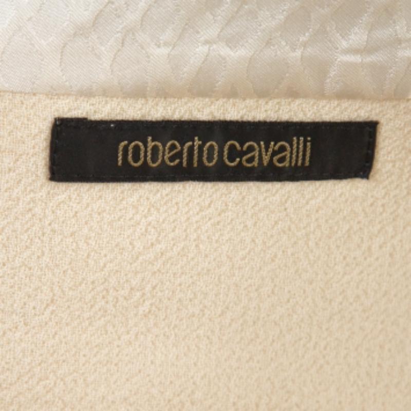 Roberto Cavalli Cremefarbene Jacke mit Gürtel und Fuchspelzbesatz aus Wolle M Damen im Angebot