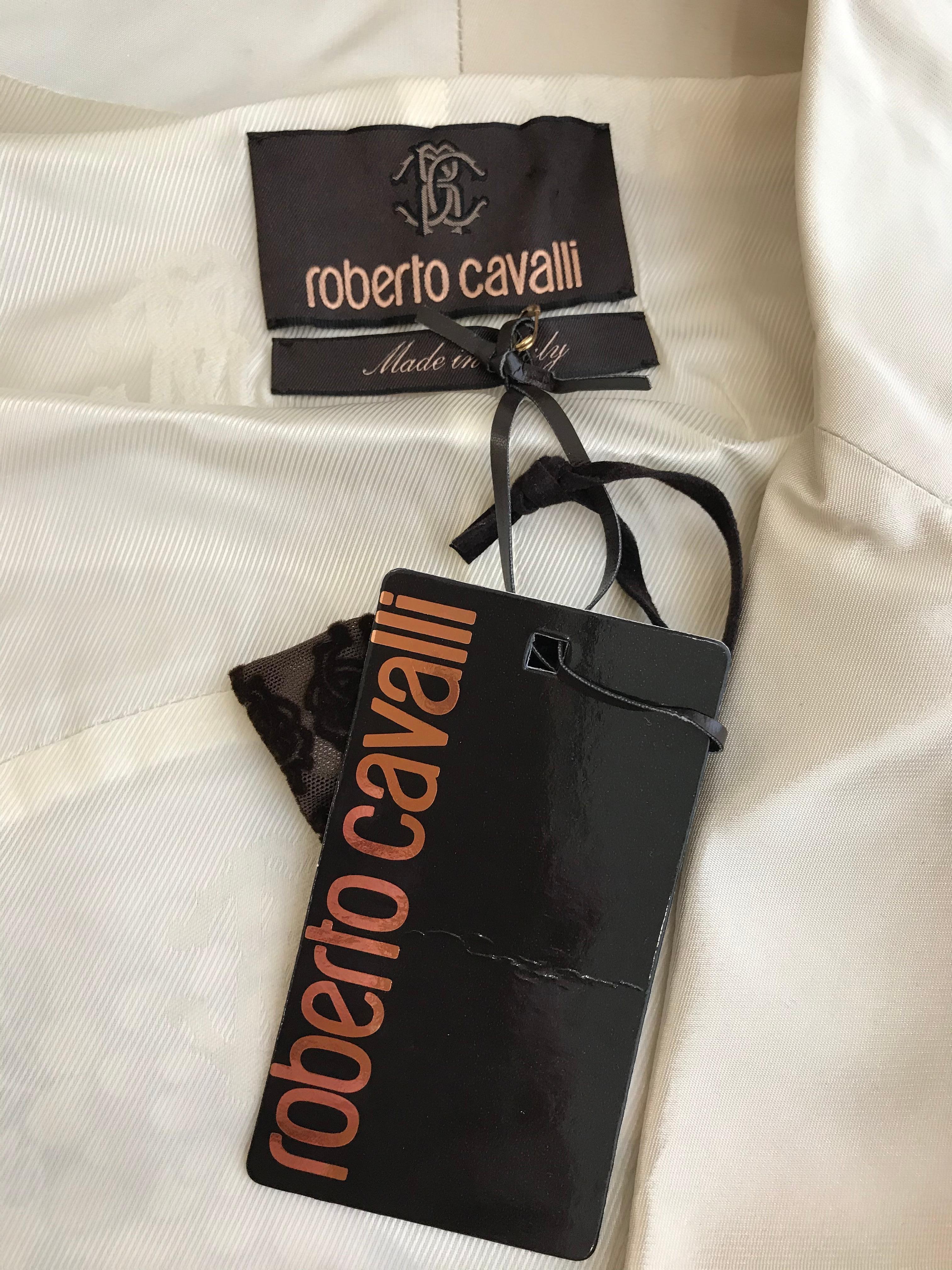 Beige Roberto Cavalli Creme Floral Print Silk Coat Jacket