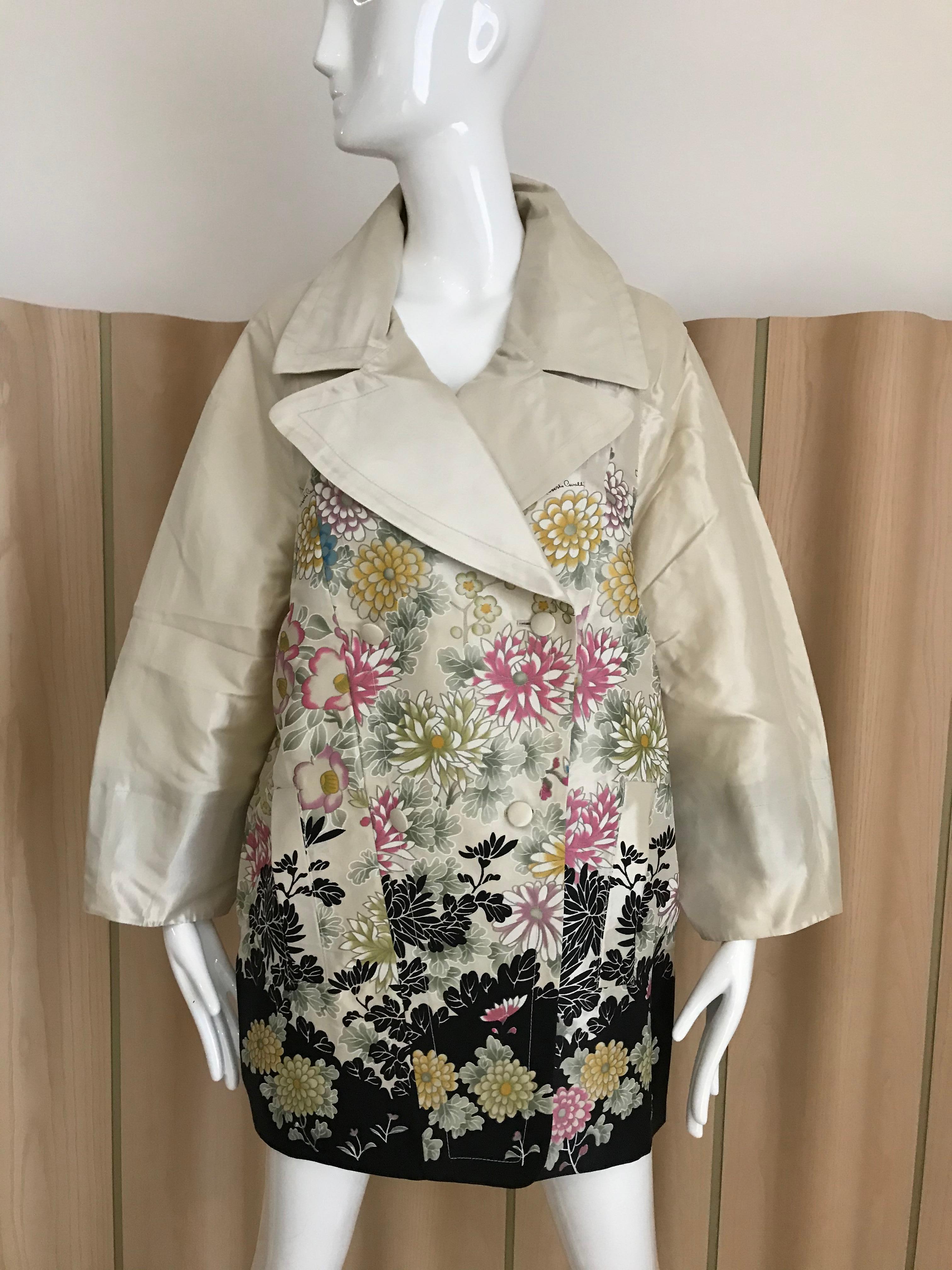 Women's Roberto Cavalli Creme Floral Print Silk Coat Jacket