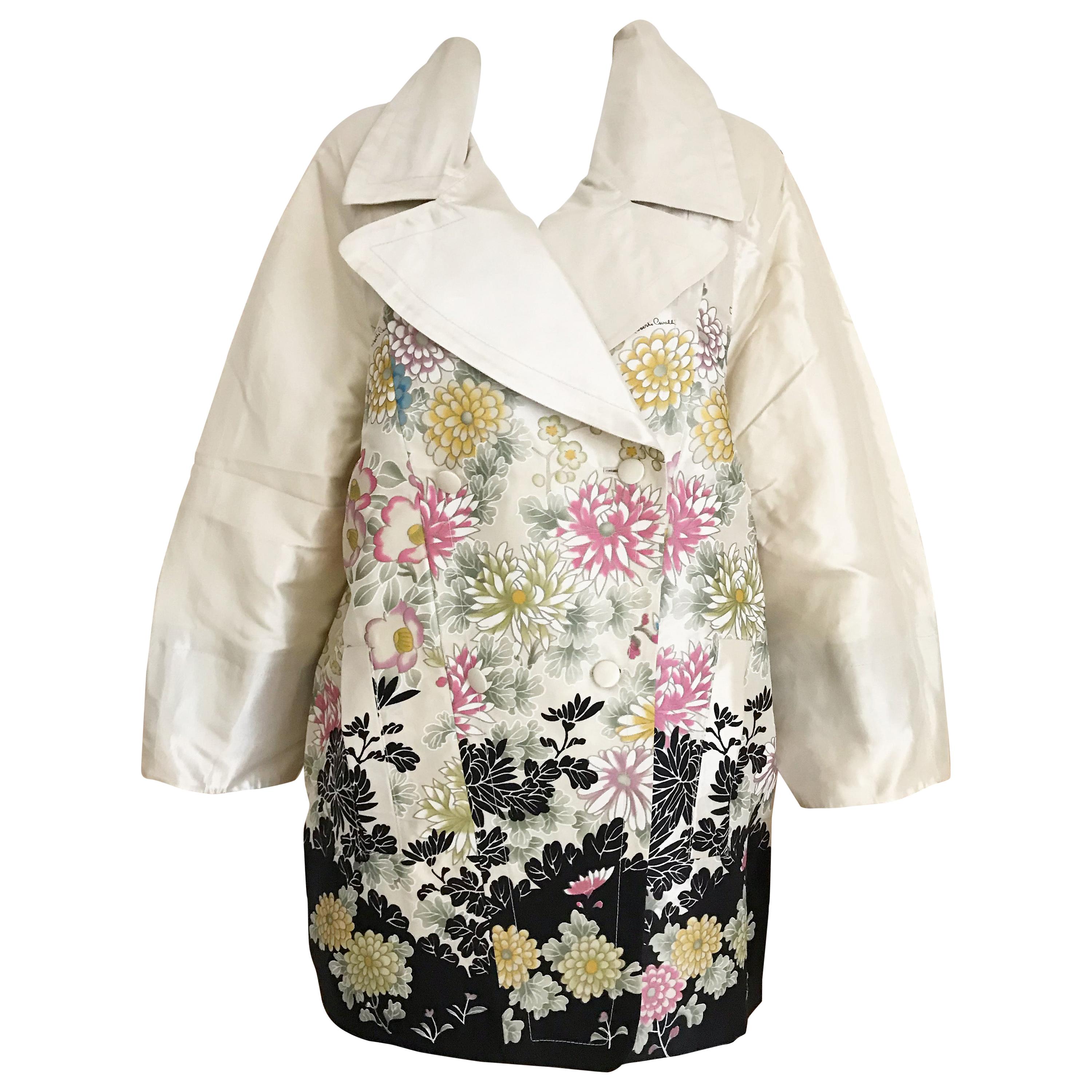 Roberto Cavalli Creme Floral Print Silk Coat Jacket