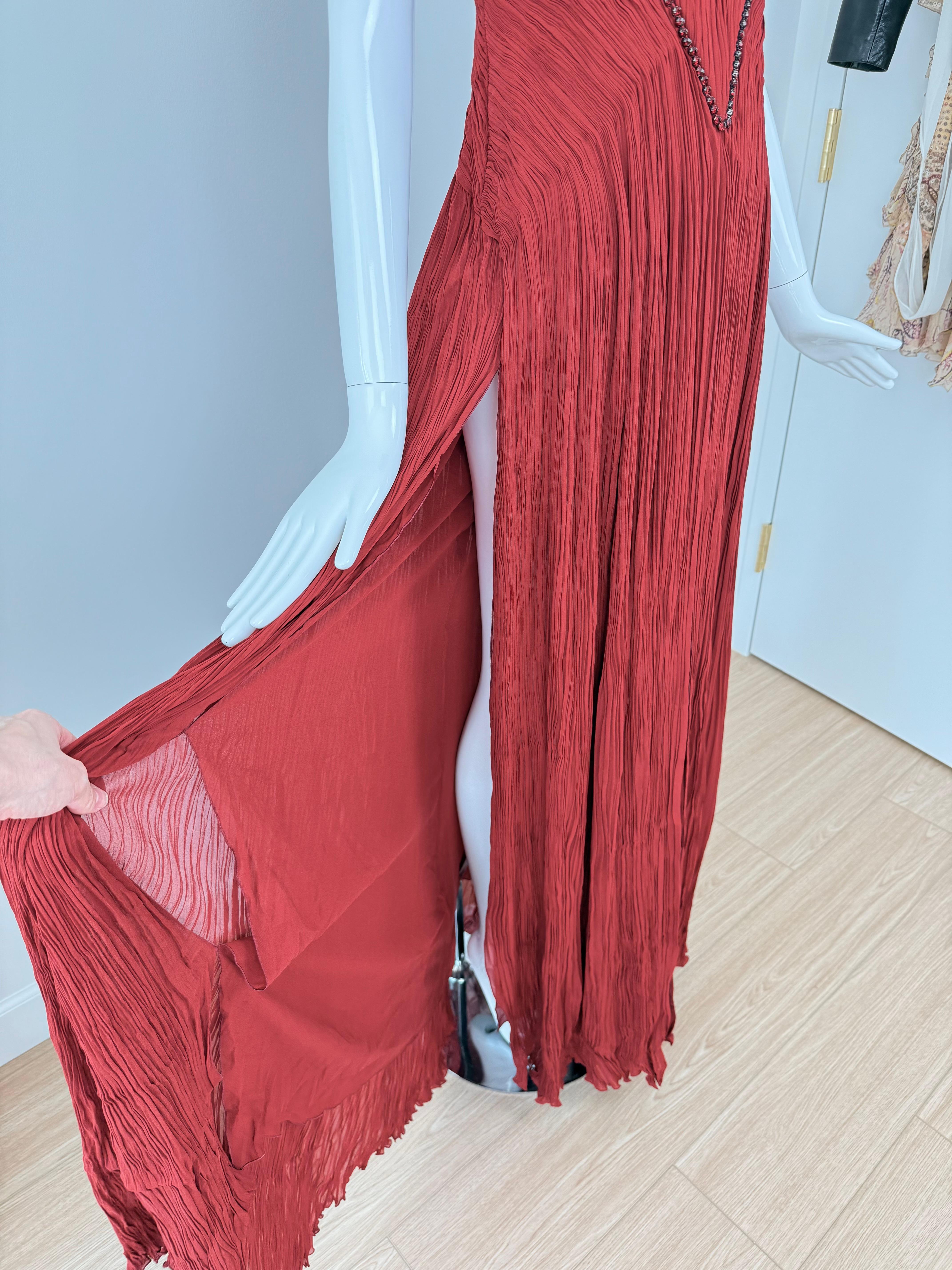 ROBERTO CAVALLI Crimson griechisches verziertes Maxikleid aus Seide im alten Hollywood-Stil im Angebot 5