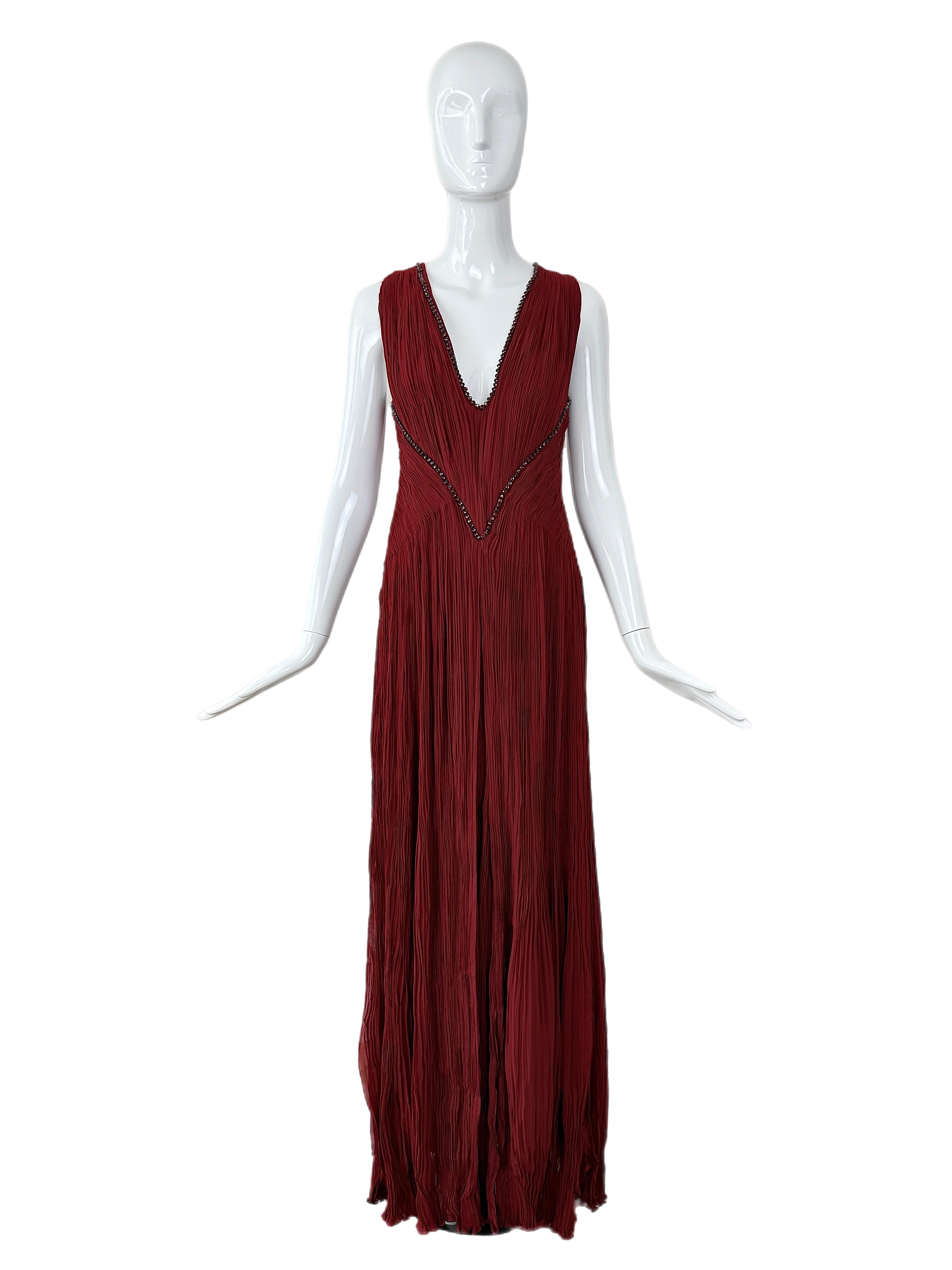 ROBERTO CAVALLI Crimson griechisches verziertes Maxikleid aus Seide im alten Hollywood-Stil im Zustand „Hervorragend“ im Angebot in Leonardo, NJ