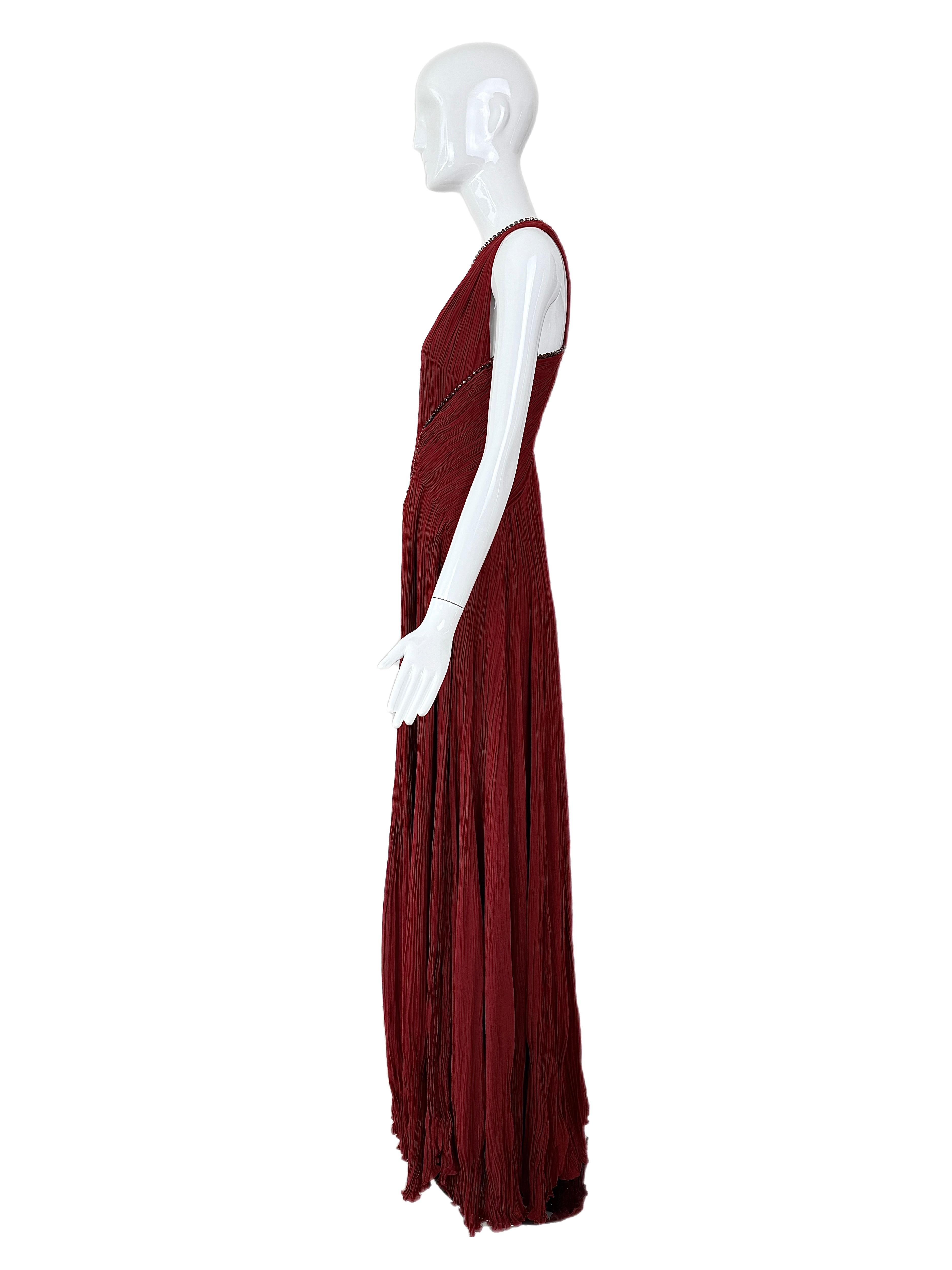 ROBERTO CAVALLI Crimson griechisches verziertes Maxikleid aus Seide im alten Hollywood-Stil im Angebot 1