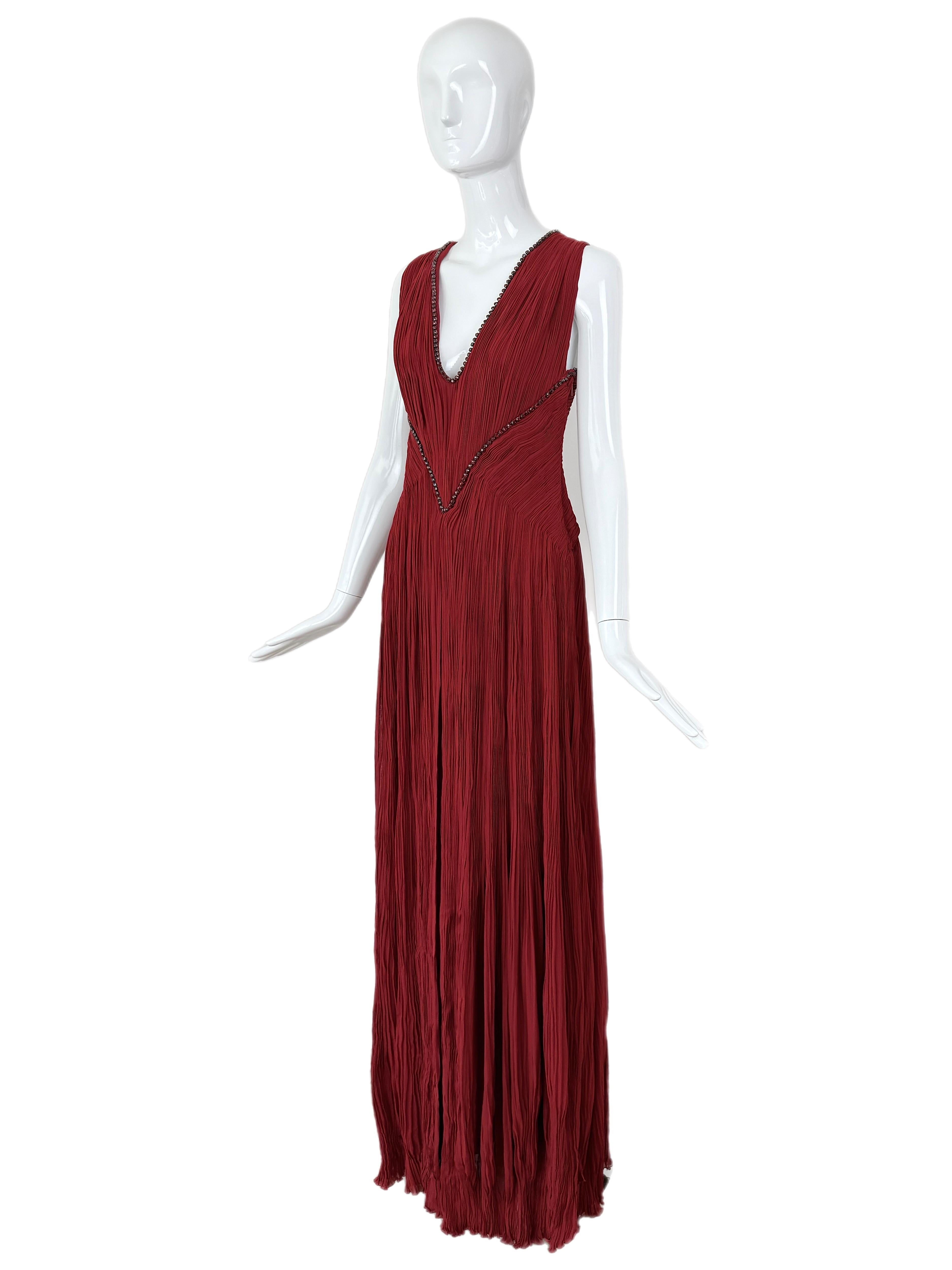 ROBERTO CAVALLI Crimson griechisches verziertes Maxikleid aus Seide im alten Hollywood-Stil im Angebot 2