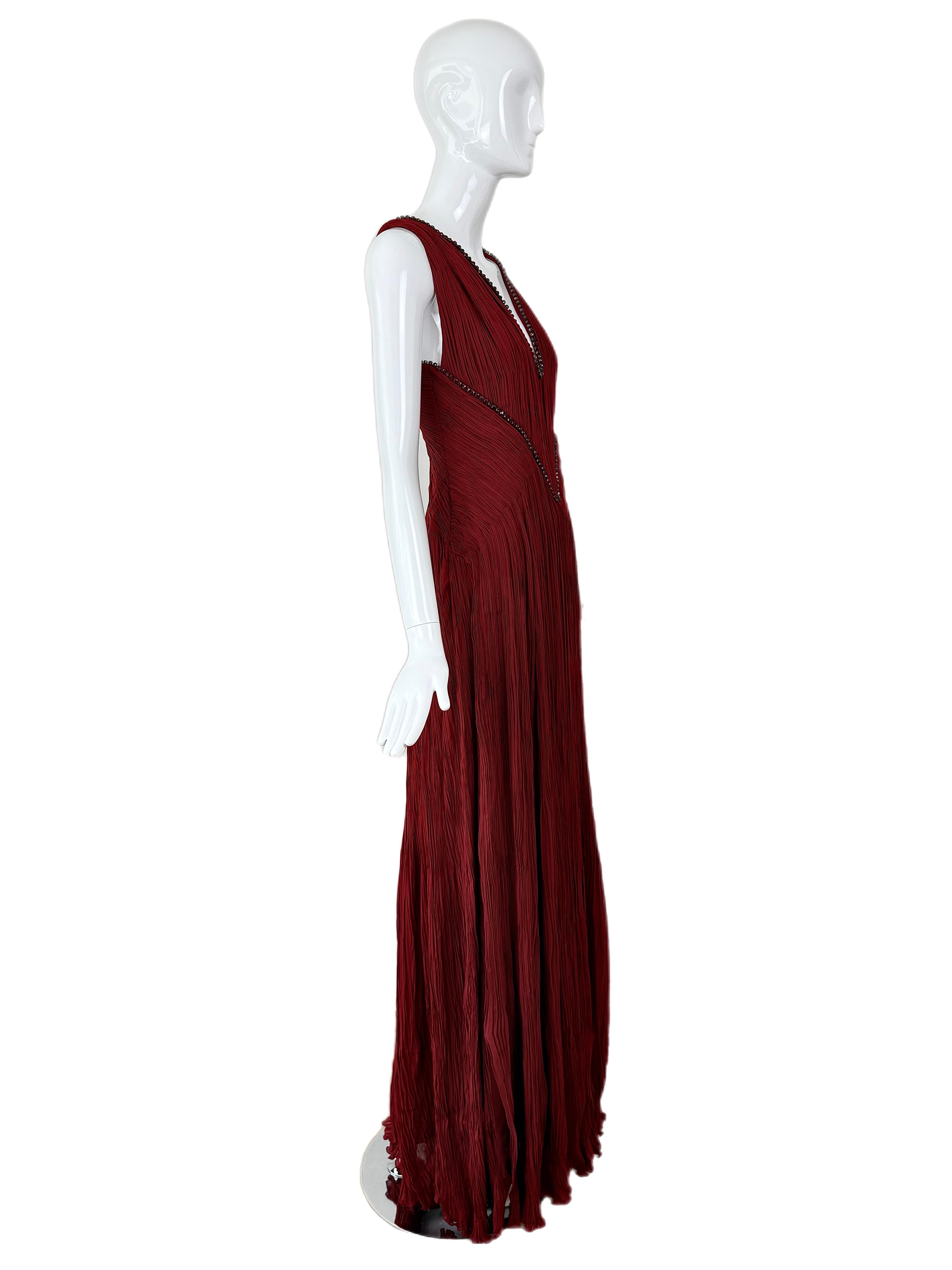 ROBERTO CAVALLI Crimson griechisches verziertes Maxikleid aus Seide im alten Hollywood-Stil im Angebot 3